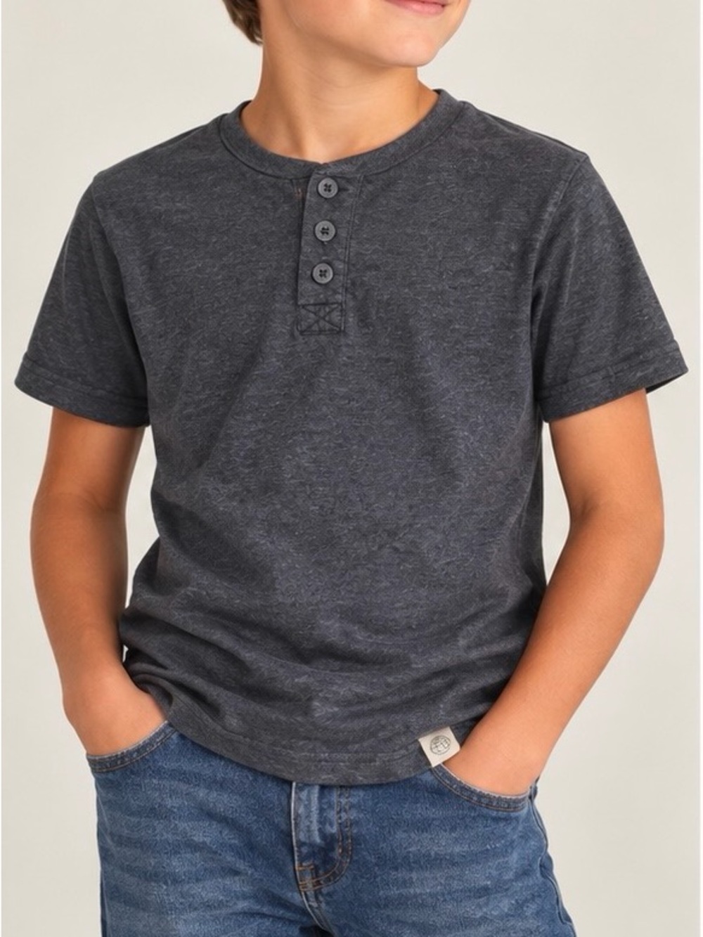 Free Planet Boys Henley Shirt Charcoal Gray Size 8